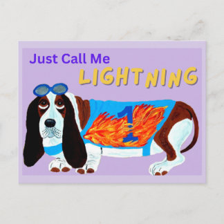 Cartão Postal Cachorro Basset Correndo Só me CHAME DE RELÂMPAGO!