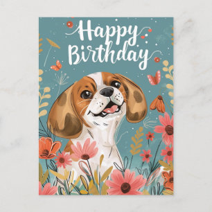 Cartão Postal Cachorro Beagle fofo Aniversário Feliz 