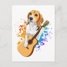 Cartão Postal Cachorro Beagle Tocando Violão