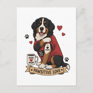 Cartão Postal Cachorro Bernês com Ilustração de Tatuagem Eu Amo 