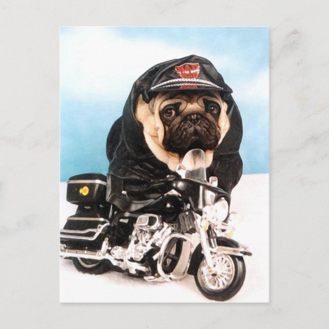 Cartão Postal Cachorro Biker Pug (Frente)