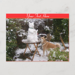 Cartão Postal cachorro bonitinho com neve no natal