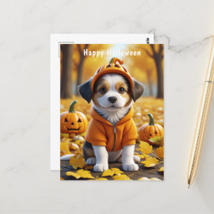 Cartão Postal Cachorro Bonito em Pumpkin Halloween Amantes de Cã