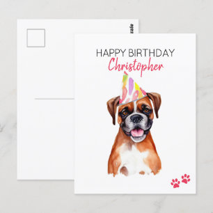 Cartão Postal Cachorro Boxer Aniversário Feliz Personalizado