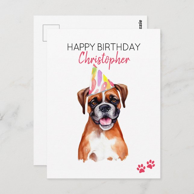 Cartão Postal Cachorro Boxer Aniversário Feliz Personalizado  (Frente/Verso)