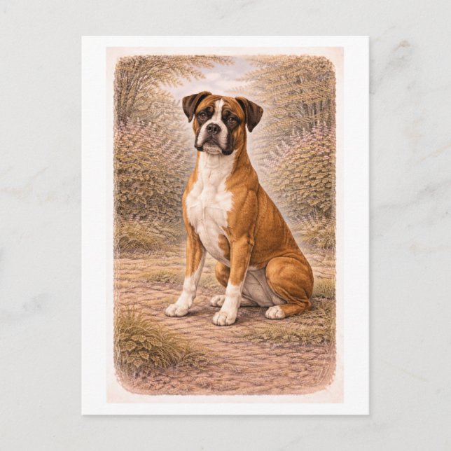 Cartão Postal Cachorro Boxer Estilo Vintage (Frente)