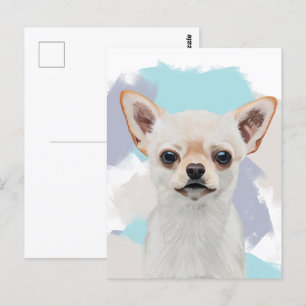 Cartão Postal Cachorro Branco-Cachorro Abstrato Azul Fundo Azul