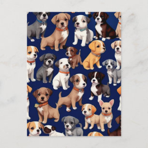 Cartão Postal Cachorro Cachorro Marinho Design de Padrão Azul