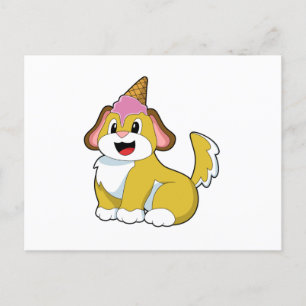 Cartão Postal Cachorro com sorvete de waffle