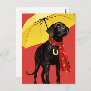 Cartão Postal Cachorro Com Um Guarda-Chuva Amarelo