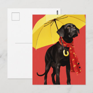 Cartão Postal Cachorro Com Um Guarda-Chuva Amarelo