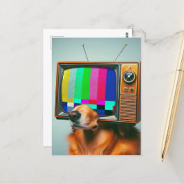 Cartão Postal Cachorro com uma face de TV antiga