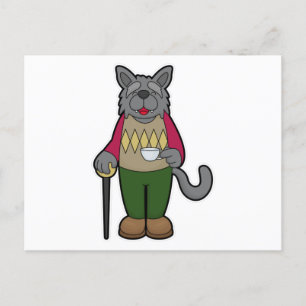 Cartão Postal Cachorro com xícara de café