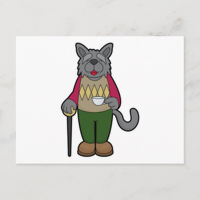 Cartão Postal Cachorro com xícara de café (Frente)