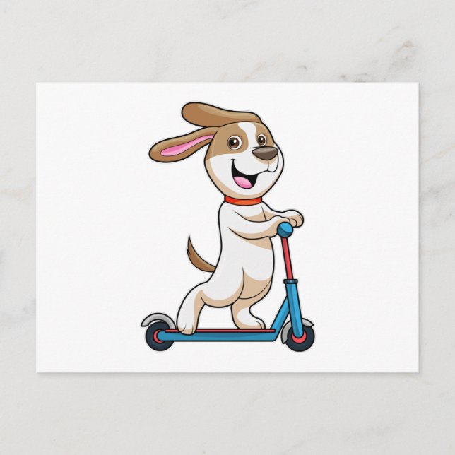 Cartão Postal Cachorro como Biker com Patinete (Frente)