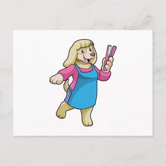 Cartão Postal Cachorro como Cabeleireiro com Pente (Frente)