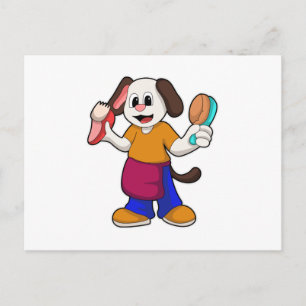 Cartão Postal Cachorro como Cabelereiro com Navalha