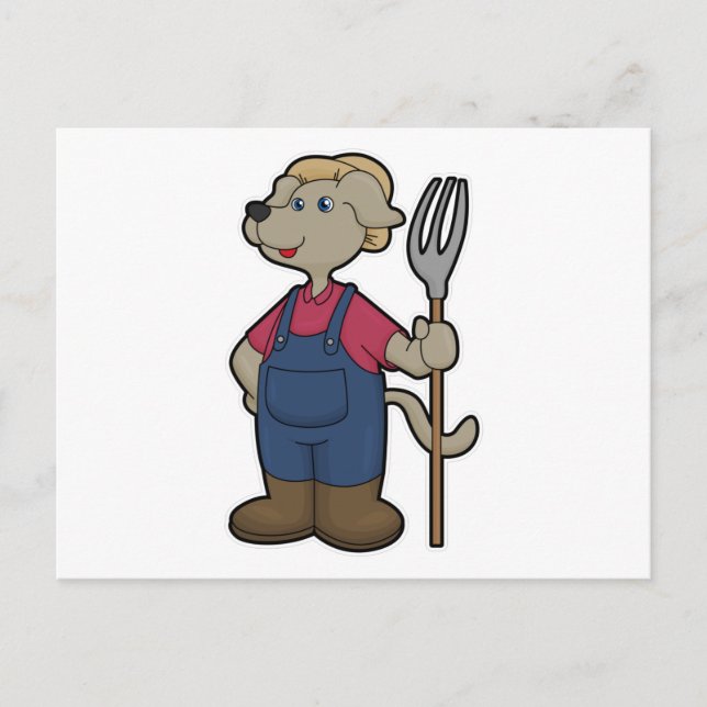 Cartão Postal Cachorro como Fazendeiro com Enxada & Chapéu (Frente)