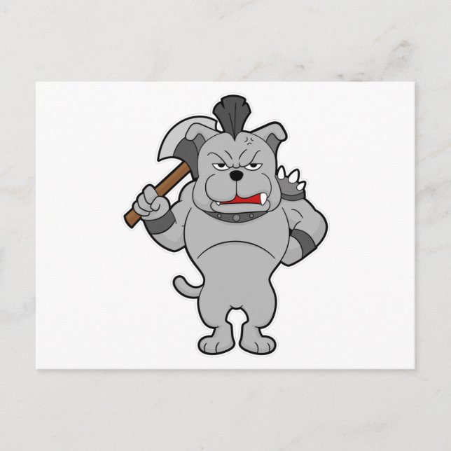 Cartão Postal Cachorro como Guerreiro com Machado (Frente)