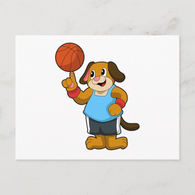 Cartão Postal Cachorro como jogador de basquete com bola de basq (Frente)