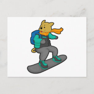 Cartão Postal Cachorro como Snowboarder com Snowboard & Mochila