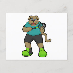 Cartão Postal Cachorro como Tênis com raquete Tênis