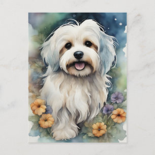 Cartão Postal Cachorro Cute Havanese em Watercolor