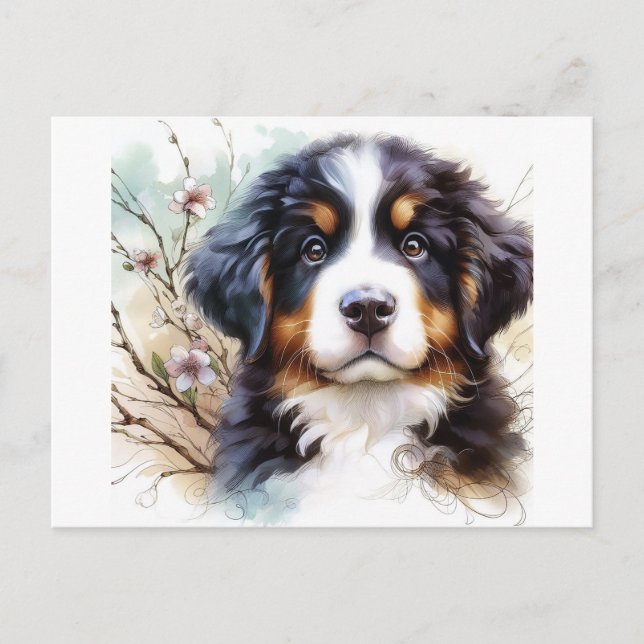 Cartão Postal Cachorro-da-montanha Bernese AI Puppy (Frente)