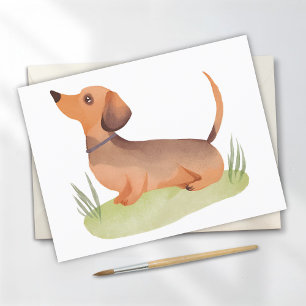 Cartão Postal Cachorro Dachshund   Aquarela de Cachorro Fofo Ani