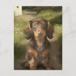 Cartão Postal Cachorro Dachshund Marrom Tan Amante de Cachorro P