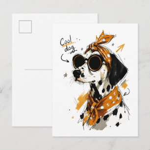 Cartão Postal Cachorro dálmata legal com óculos de sol e laço de