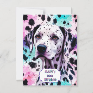 Cartão Postal Cachorro Dalmata Rosa Roxo Turquesa Aniversário