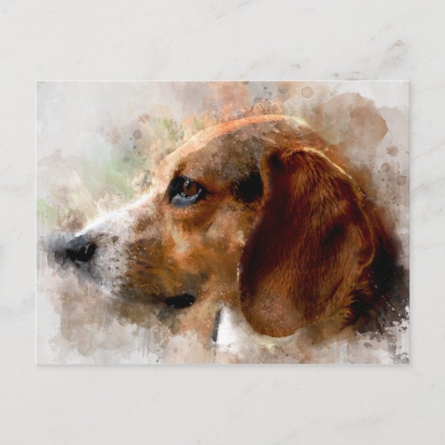 Cartão Postal Cachorro de Beagle em Aquarela (Frente)