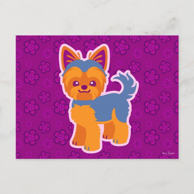Cartão Postal Cachorro de Cartoons de Cabelo Curto Yorkie (Frente)