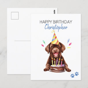 Cartão Postal Cachorro de Chocolate Personalizado Feliz Aniversá