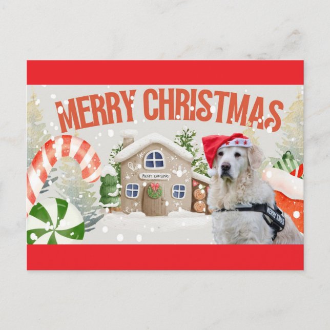 Cartão Postal Cachorro de Festa Feliz Natal (Frente)