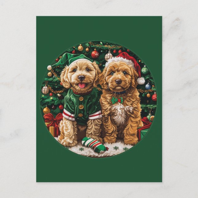 Cartão Postal Cachorro de Goldendoodle de Natal (Frente)