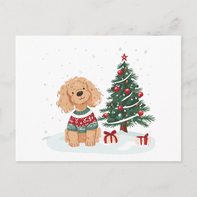 Cartão Postal Cachorro de Goldendoodle de Natal (Frente)
