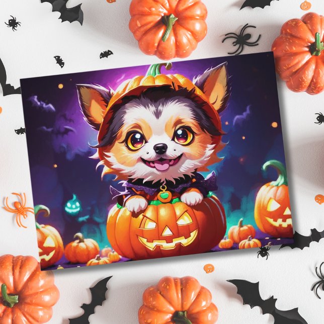 Cartão Postal Cachorro de Halloween em estilo de anime Chibi (Criador carregado)