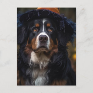 Cartão Postal Cachorro de Montanha Bernês de Halloween Adorável