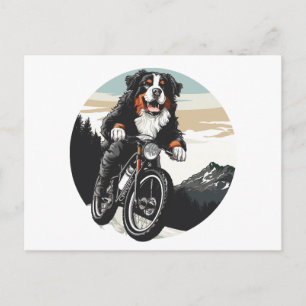 Cartão Postal Cachorro De Montanha Bernese Andando De Bicicleta