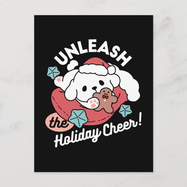 Cartão Postal Cachorro de Natal em Santa Hat - Feriado Cheque pa (Frente)