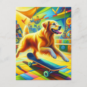 Cartão Postal Cachorro de Retriever de Ouro Skateboard