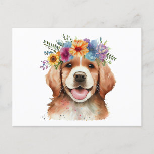 Cartão Postal Cachorro do Retriever de Ouro Cortado com Flores