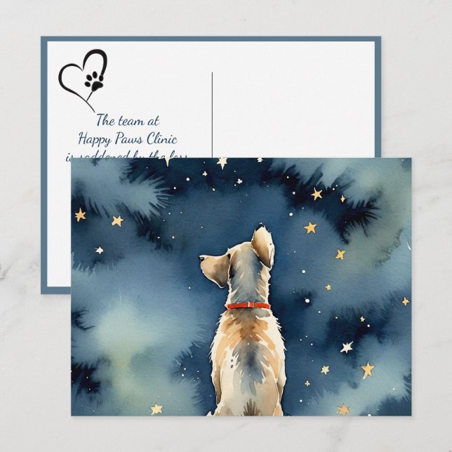 Cartão Postal Cachorro em Aquarela Com Estrelas de Condolências  (Frente/Verso)