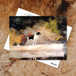 Cartão Postal Cachorro em um Log Winslow Homer
