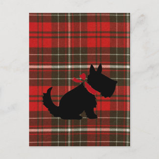 Cartão Postal Cachorro escocês bonito e tartan vermelho
