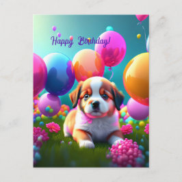 Cartão Postal Cachorro fofo com balões - aniversário