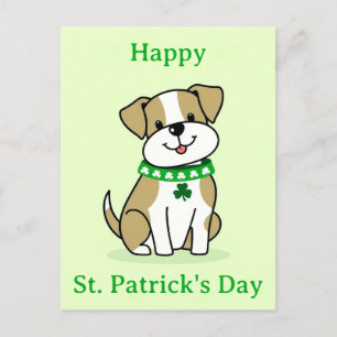 Cartão Postal Cachorro Fofo do Dia de São Patrício Trevo Verde S