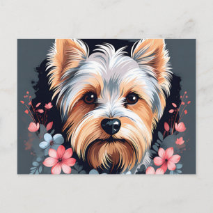 Cartão Postal Cachorro Fofo Yorkshire Terrier Flores